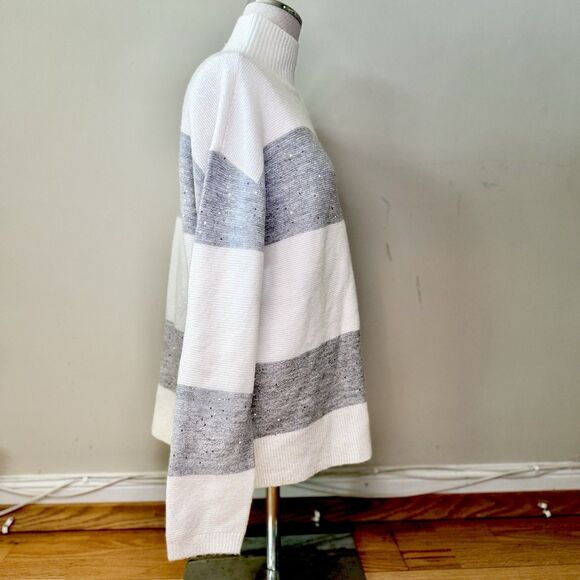Talbots Women’s Wool Blend Turtleneck Long Sleeve Sweater Sequin Stripe Gray M - Picture 5 of 16